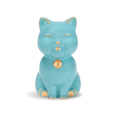 Mèo Vạn Phúc 9.5 cm - Xanh nhạt - Trang trí vàng